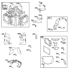 Cylinder Group Diagram and Parts List for 44C877-0003-B5 400000 - 699999 Briggs and Stratton Engine